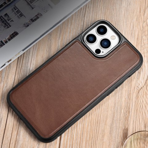 Etui ICarer Leather Oil Wax pokryte naturalną skórą do iPhone 13 Pro brązowy