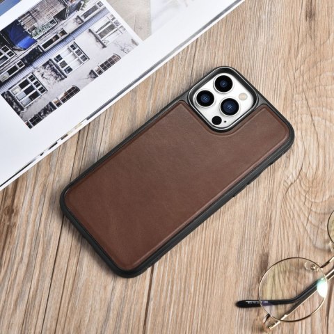 Etui ICarer Leather Oil Wax pokryte naturalną skórą do iPhone 13 Pro brązowy