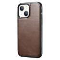 Etui ICarer Leather Oil Wax pokryte naturalną skórą do iPhone 13 mini brązowy