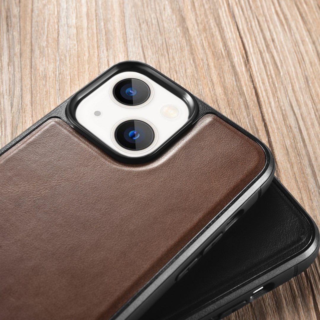 Etui ICarer Leather Oil Wax pokryte naturalną skórą do iPhone 13 mini brązowy