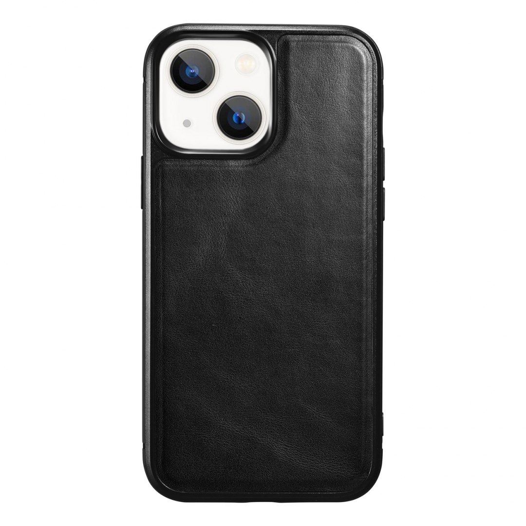 Etui ICarer Leather Oil Wax pokryte naturalną skórą do iPhone 13 mini (kompatybilne z MagSafe) czarny