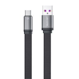 WK Design King Kong 2nd Gen series płaski kabel USB - USB Typ C do szybkiego ładowania / transmisji danych 6A 1,5m czarny