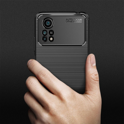 Elastyczne Etui Carbon Case Czarny + Szkło Hartowane do Xiaomi Poco X4 Pro 5G