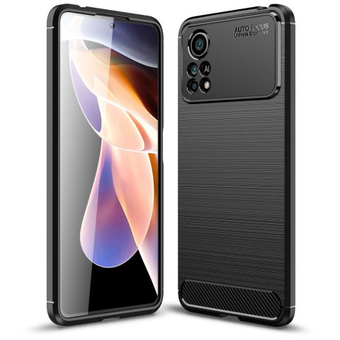 Elastyczne Etui Carbon Case Czarny + Szkło Hartowane do Xiaomi Poco X4 Pro 5G