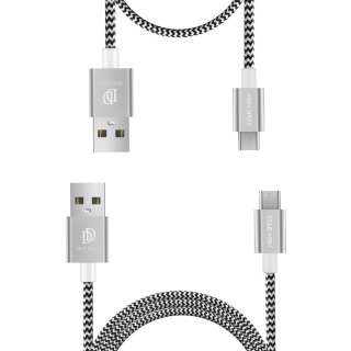 Zestaw Kabel nylonowy USB / micro USB 5V 2A 1M + USB / micro USB 5V 3A 20cm Dux Ducis K-TWO KII Series srebrny