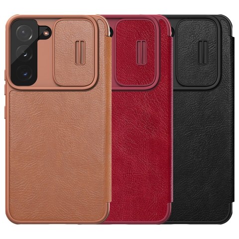 Nillkin Qin Leather Pro Case etui do Samsung Galaxy S22+ (S22 Plus) osłona na aparat kabura pokrowiec obudowa z klapką brązowy