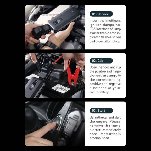 Baseus power bank Power Starter Jump Starter urządzenie rozruchowe booster 1000mAh 12V (1000A / 500A) + kable krokodylki czarny