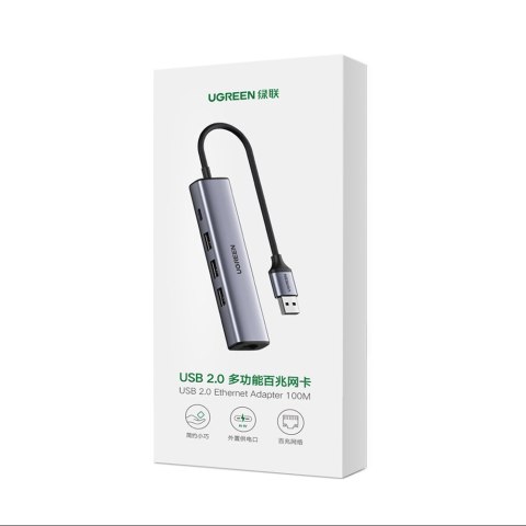 Ugreen wielofunkcyjny adapter HUB USB 3.0 - 3 x USB / Ethernet RJ-45 / USB Typ C PD szary (CM475)
