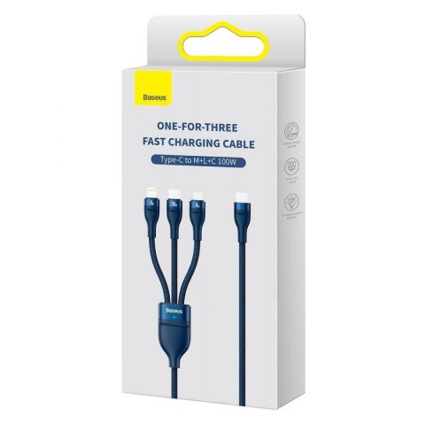 Baseus Flash Series II kabel USB Typ C / USB Typ A - USB Typ C / Lightning / micro USB 100 W 1,5 m niebieski (CASS030203)