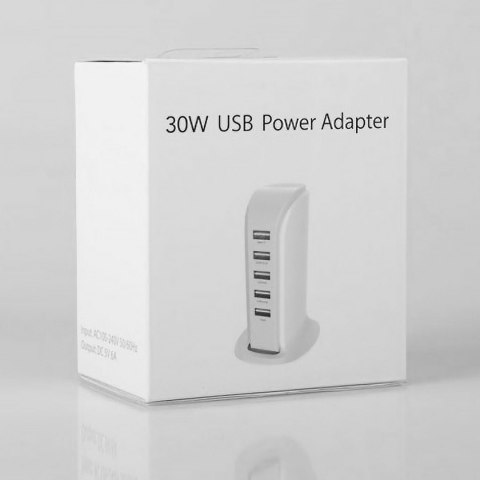 Dudao ładowarka sieciowa 5x USB z wbudowanym kablem sieciowym EU biały (A5EU)