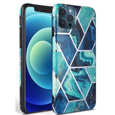 Etui Marble Blue + Szkło Ochronne do iPhone 12 / 12 Pro