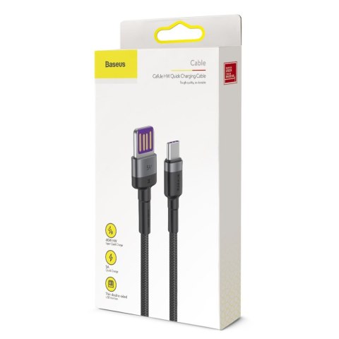 Baseus Cafule kabel przewód USB Typ C SuperCharge 40W Quick Charge 3.0 QC 3.0 1m szaro-czarny (CATKLF-PG1)