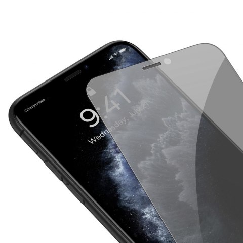 Baseus szkło hartowane do iPhone 11 Pro Max / iPhone XS Max Privacy Anti Spy (prywatyzujące) z osłoną na głośnik + pozycjoner (S