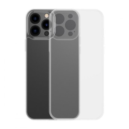 Baseus Frosted Glass Case etui pokrowiec do iPhone 13 Pro Max sztywna obudowa z żelową ramką przezroczysty (ARWS000802)