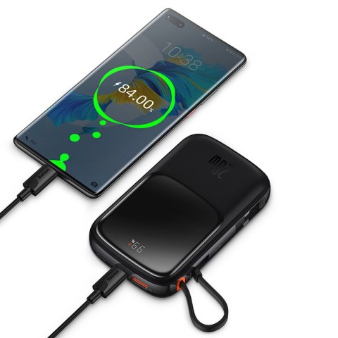 Baseus Qpow power bank 10000mAh wbudowany kabel USB Typu C 22.5W Quick Charge SCP AFC FCP biały (PPQD020102)