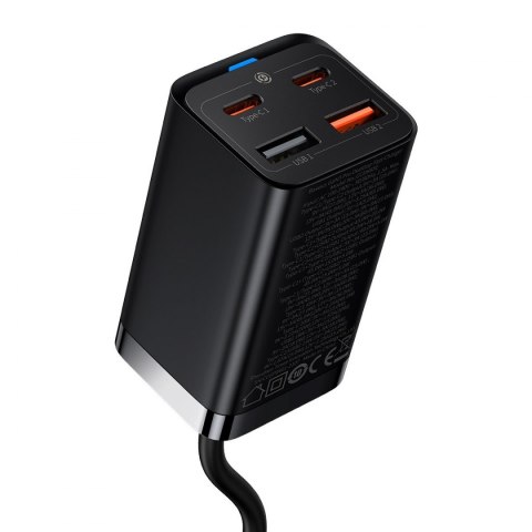 Baseus GaN3 Pro szybka ładowarka sieciowa GaN 2 x USB Typ C / 2 x USB 65W PD, QC4.0+, AFC + kabel USB Typ C - USB Typ C 1m czarn