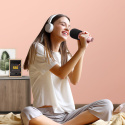 Mikrofon bezprzewodowy Braders do karaoke z głośnikiem Bluetooth 5.0 1200mAh różowy