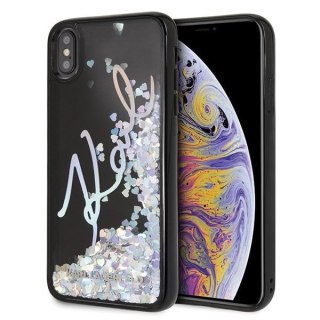 Etui Karl Lagerfeld do iPhone Xs Max czarny/black hard case Signature Liquid Glitter Sequins