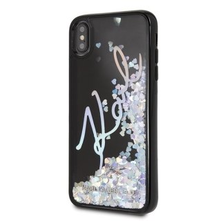 Etui Karl Lagerfeld do iPhone Xs Max czarny/black hard case Signature Liquid Glitter Sequins