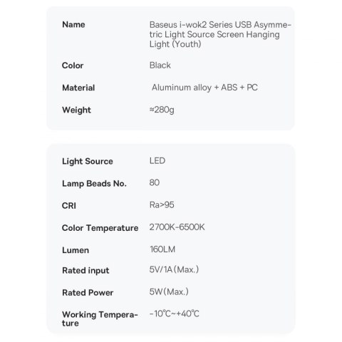Baseus i-wok2 lampka LED na monitor do pulpitu oświetlenie ekranu czarny (DGIW000101)