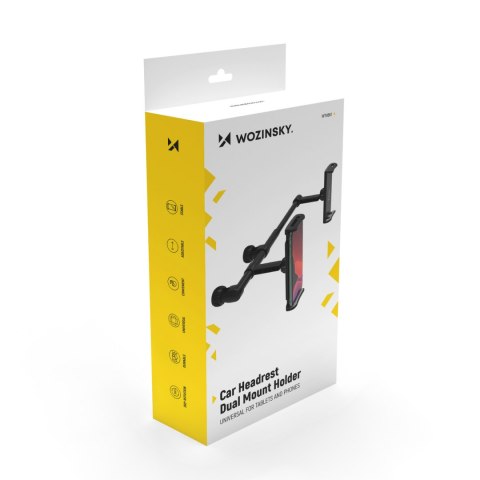 Wozinsky podwójny uchwyt na telefon do samochodu na zagłówek czarny (WTHBK1)
