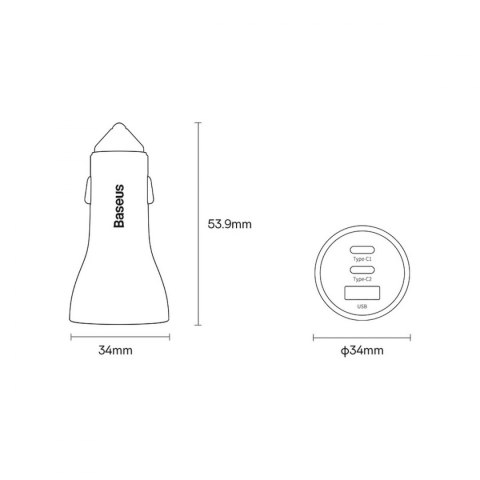 Baseus Golden Contactor Pro ładowarka samochodowa USB-A + 2x USB-C 65W ciemnoszary (CGJP010013)