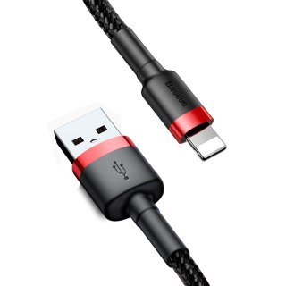 Baseus Cafule Cable wytrzymały nylonowy kabel przewód USB / Lightning QC3.0 2A 3M czarno-czerwony (CALKLF-R91)
