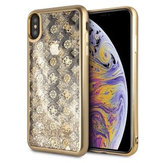 Etui Guess do iPhone Xs Max złoty /gold hard case 4G Peony Liquid Glitter