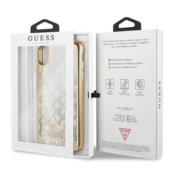 Etui Guess do iPhone Xs Max złoty /gold hard case 4G Peony Liquid Glitter