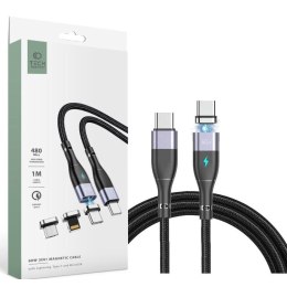 Kabel Magnetyczny 3w1 Typ-C / Lightning / Micro-USB 3A 100cm Grey