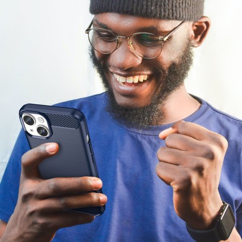 Carbon Case etui iPhone 14 elastyczny żelowy pokrowiec na tył plecki niebieski