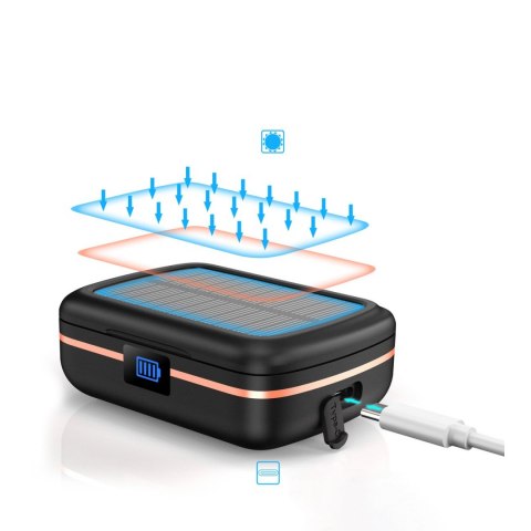 Choetech słuchawki bezprzewodowe TWS wodoodporne z panelem słonecznym i wbudowanym powerbankiem 2500mAh czarny (BH-T05)