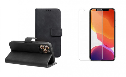 Etui Magnet Case Wallet portfel z klapką + szkło hartowane płaskie do iPhone 11