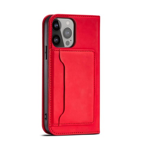 Magnet Card Case etui iPhone 14 Plus pokrowiec z klapką portfel podstawka czerwone