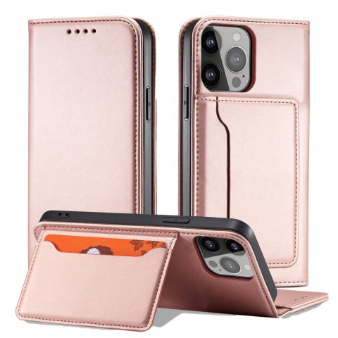 Magnet Card Case etui iPhone 14 Plus pokrowiec z klapką portfel podstawka różowe