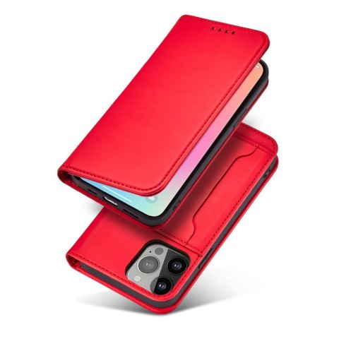 Magnet Card Case etui iPhone 14 Pro Max pokrowiec z klapką portfel podstawka czerwone