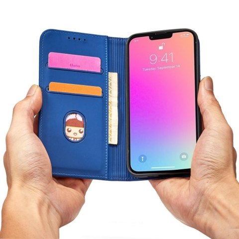 Magnet Card Case etui iPhone 14 Pro Max pokrowiec z klapką portfel podstawka niebieskie