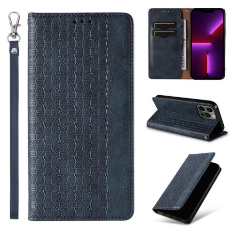 Magnet Strap Case etui iPhone 14 Pro pokrowiec z klapką portfel mini smycz podstawka niebieskie