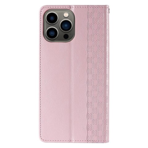 Magnet Strap Case etui iPhone 14 Pro pokrowiec z klapką portfel mini smycz podstawka różowe