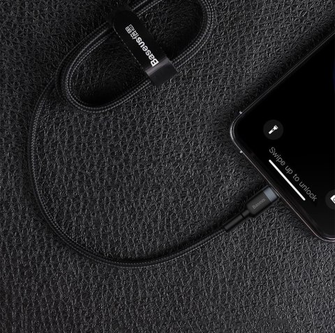 Baseus Cafule Cable wytrzymały nylonowy kabel przewód USB Typ C PD / Lightning 18W QC3.0 1m czarny-szary (CATLKLF-G1)