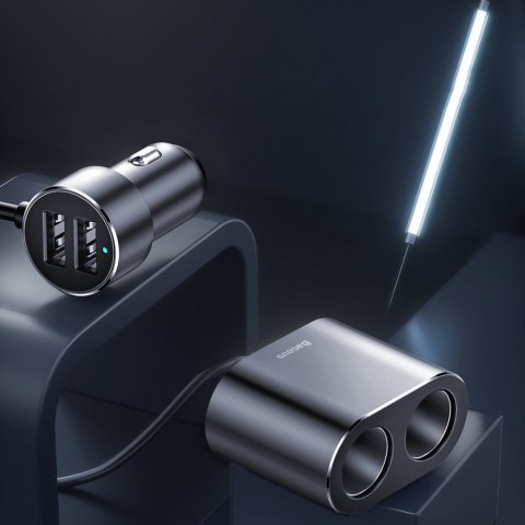 Baseus ładowarka samochodowa 2x USB 3.1A (17W) + 2x gniazdo zapalniczki (80W) czarny (CRDYQ-01)