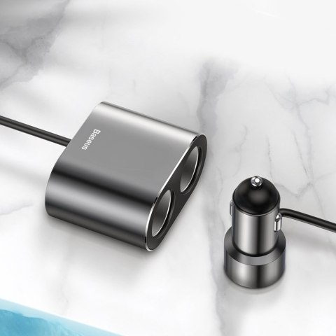 Baseus ładowarka samochodowa 2x USB 3.1A (17W) + 2x gniazdo zapalniczki (80W) czarny (CRDYQ-01)