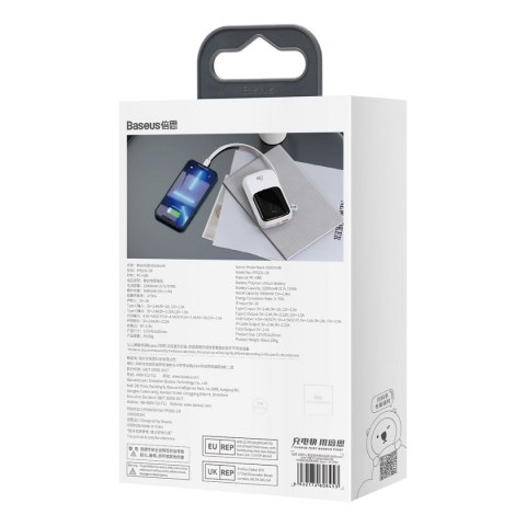 Baseus Qpow Digital Display powerbank z szybkim ładowaniem 10000mAh 20W QC/PD/SCP/FCP z wbudowanym kablem Lightning biały