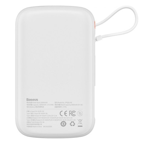 Baseus Qpow Digital Display powerbank z szybkim ładowaniem 10000mAh 22,5W QC/PD/SCP/FCP z wbudowanym kablem USB-C biały
