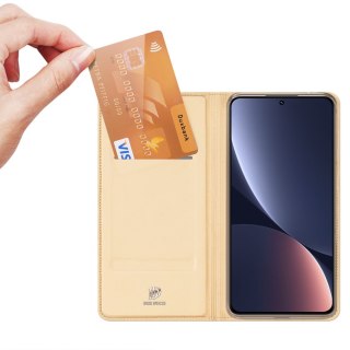 Dux Ducis Skin Pro etui Xiaomi 13 pokrowiec z klapką portfel na kartę podstawka złote