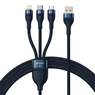 Baseus Flash Series Ⅱ kabel 3w1 z szybkim ładowaniem USB-A do USB-C / Micro-USB / Lightning 66W 480Mb/s 1.2m niebieski