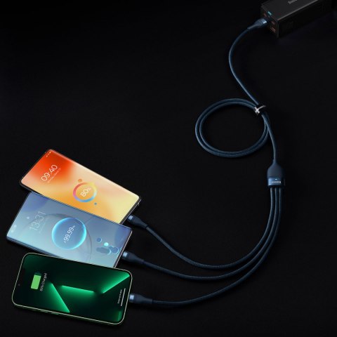 Baseus Flash Series Ⅱ kabel 3w1 z szybkim ładowaniem USB-A do USB-C / Micro-USB / Lightning 66W 480Mb/s 1.2m niebieski