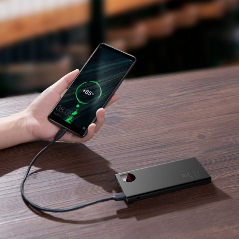 Baseus Adaman Metal powerbank z szybkim ładowaniem 10000mAh 22.5W (Overseas Edition 2021) czarny + kabel USB-A - USB-C 3A 0.3m c