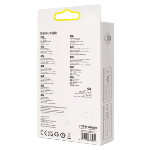 Baseus Glimmer Series kabel do szybkiego ładowania USB-A - USB-C 100W 480Mb/s 1m biały