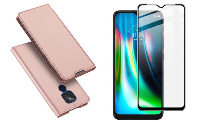 Etui Dux Ducis + szkło pełne do Motorola Moto G9 Play / E7 Plus różowy